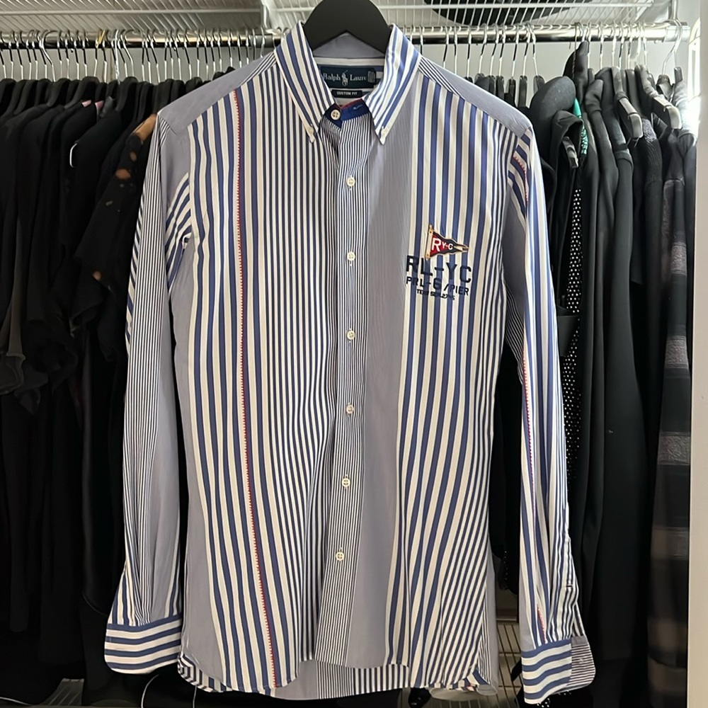Ralph Lauren Yacht Club Stripe Long Sleeve Shirt Embroidered Collar/Logo Small